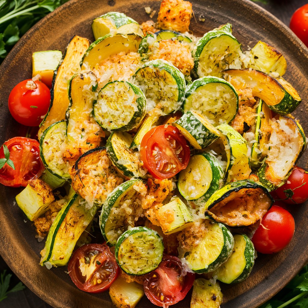 Roasted Garlic-Parmesan Zucchini, Squash, and Tomatoes