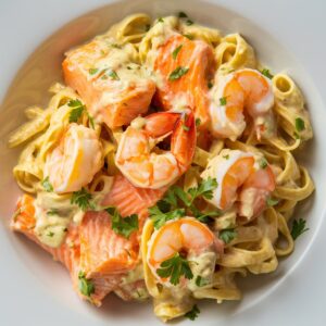 Salmon and Shrimp Alfredo