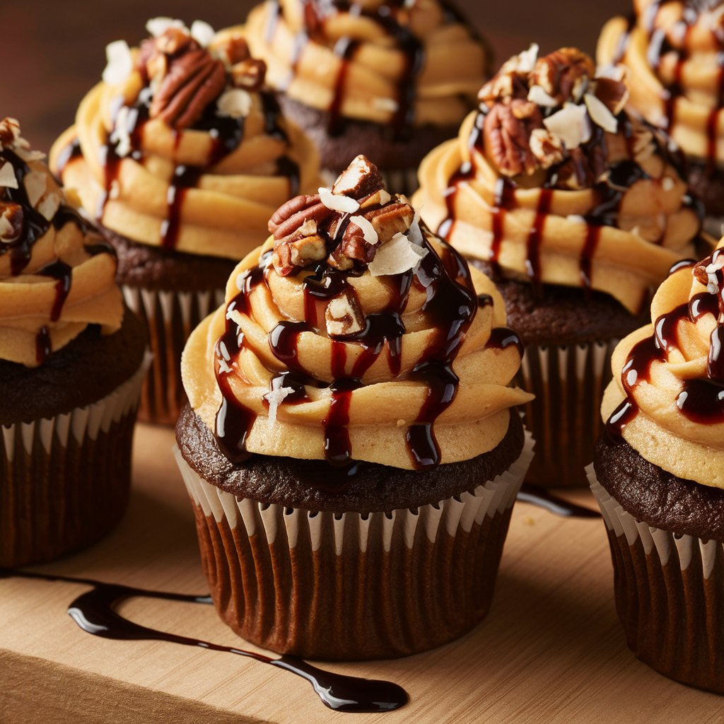 Gooey German Chocolate Caramel Cupcakes