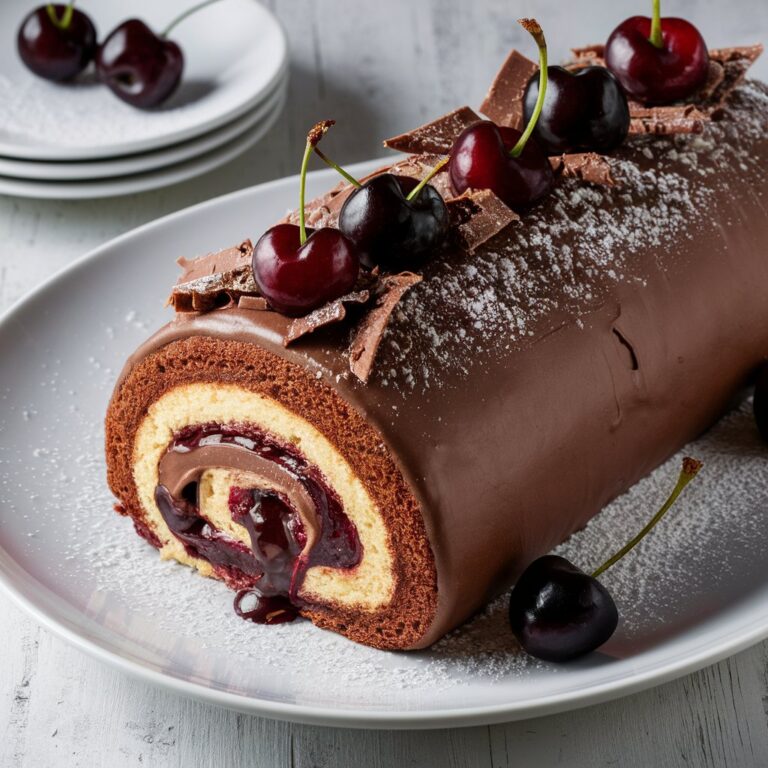 Luxurious Cherry Chocolate Roll Cake