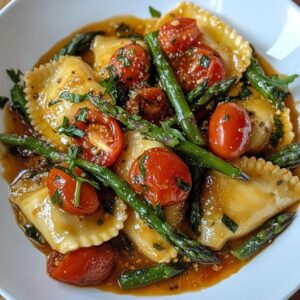 Ravioli with Tomatoes, Asparagus, Garlic, and Herbs